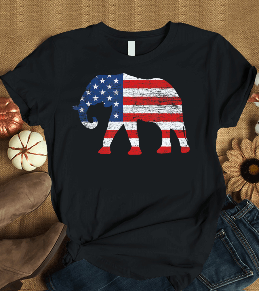 4th of July American Flag Elephant T-Shirt