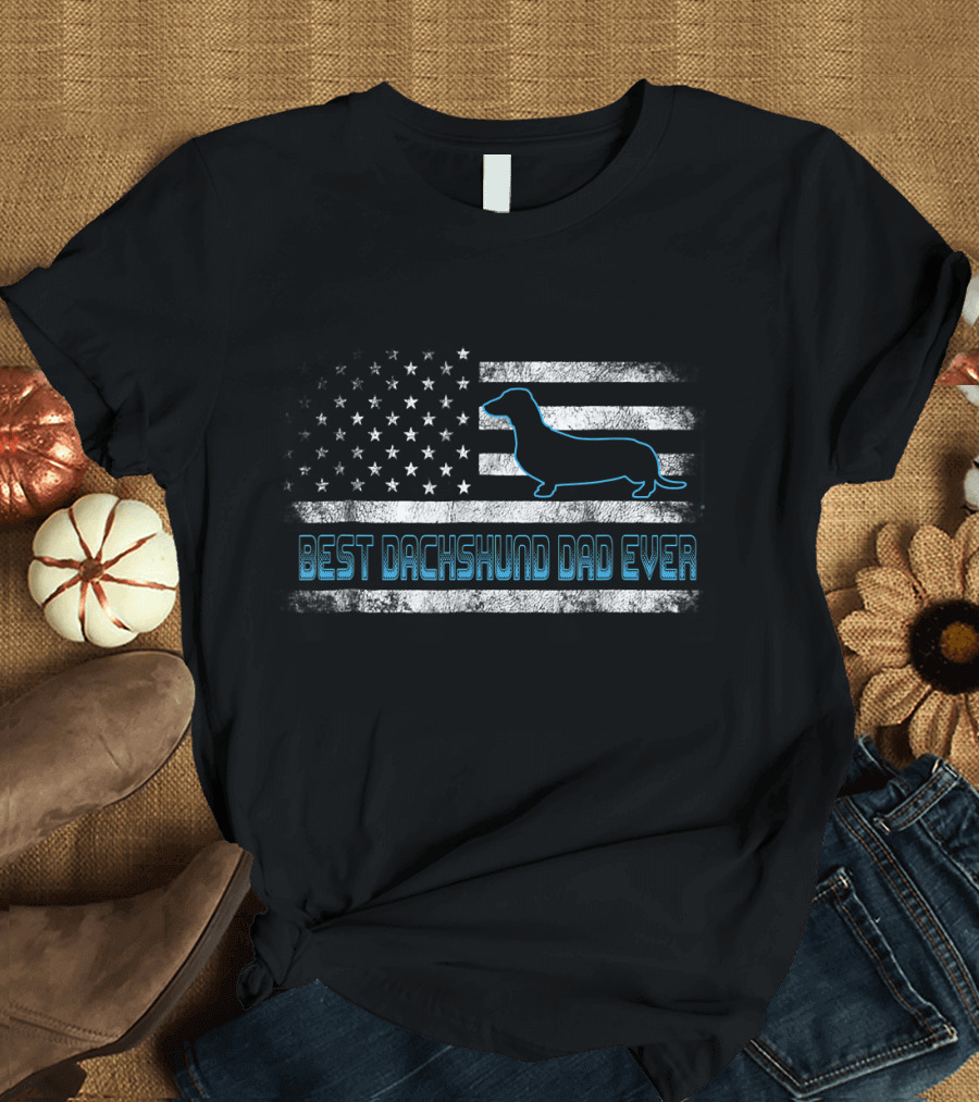 Best Dachshund Dad Ever American Flag T-Shirt