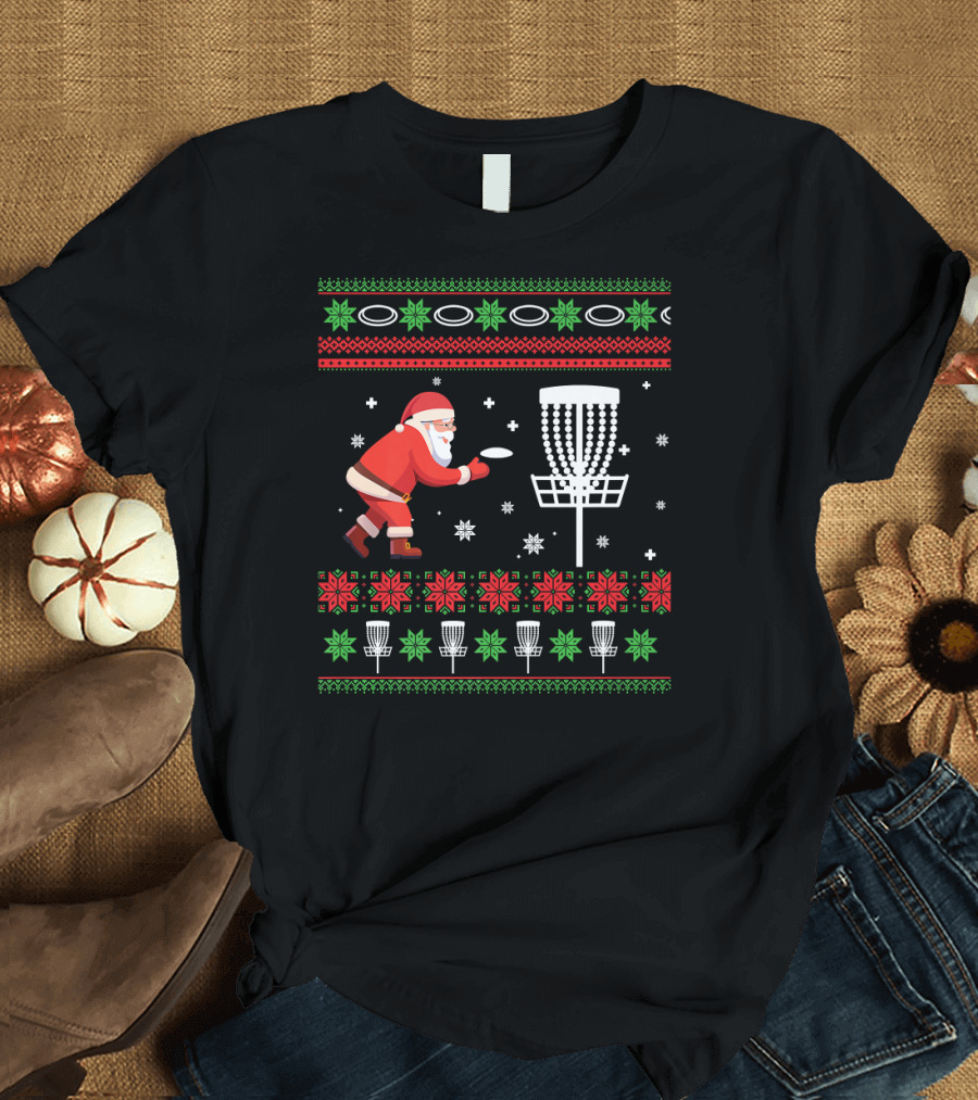 Christmas Frisbee Golf Santa Throw Basket Design Ugly T-Shirt