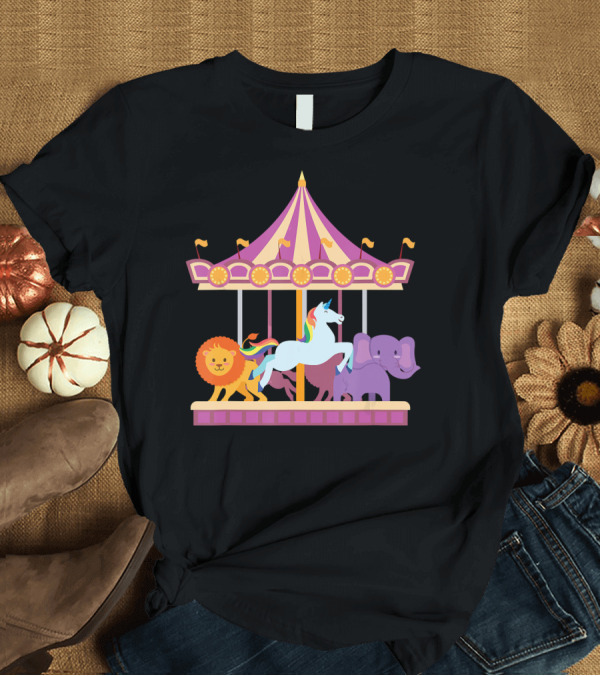 T-Shirt: Circus Merry Go Round Carousel Unicorn Lion Elephant T-Shirt Circus Merry Go Round Carousel Unicorn Lion Elephant T-Shirt