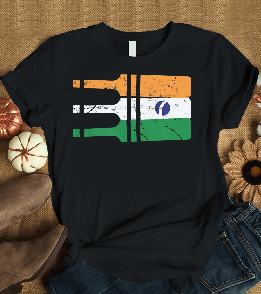 India Cricket Bat Flag T-Shirt