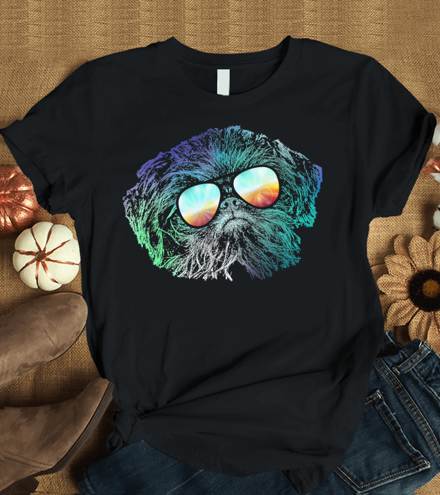 Brussels Griffon Disco Groovy Vibes with Psychedelic Sunglasses T-Shirt
