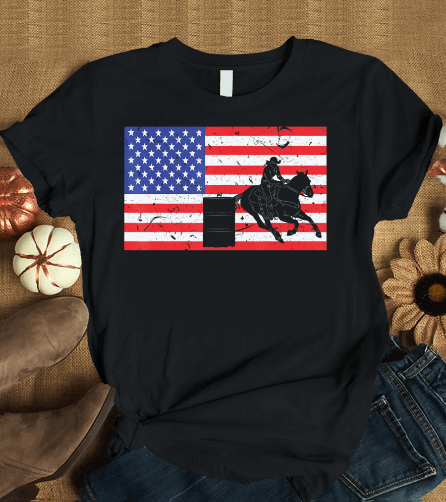 Distressed USA American Flag Barrel Racing Equestrian T-Shirt