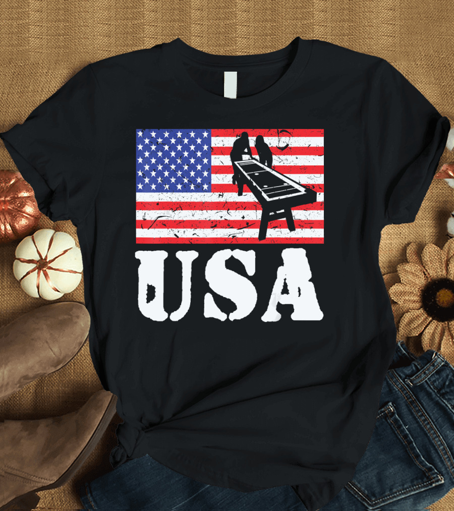 USA Distressed American Shuffleboard Player Flag T-Shirt