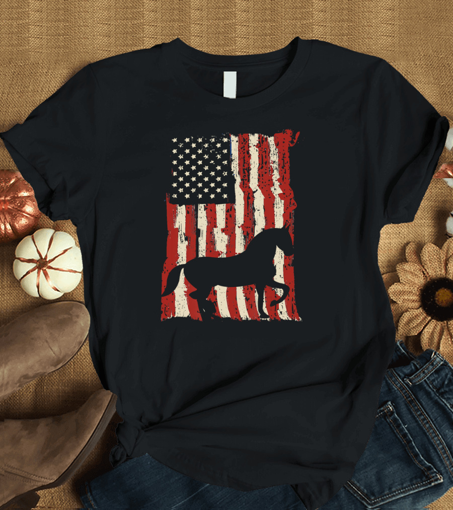 Horse 4th of July American USA Flag T-Shirt