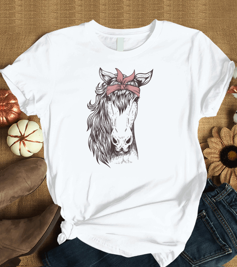 Horse with Pink Bandana for Equestrian T-Shirt