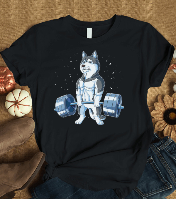 T-Shirt: Siberian Husky Funny Weightlifting Deadlift Sketch T-Shirt Siberian Husky Funny Weightlifting Deadlift Sketch T-Shirt