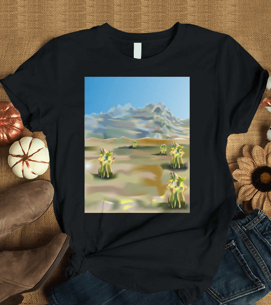 Cactus Filled Desert Landscape with Majestic Mountain Backdrop T-Shirt