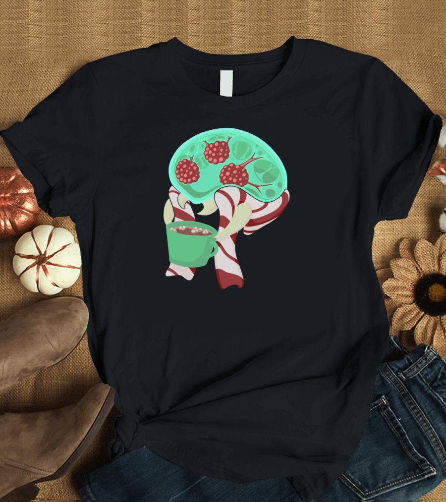 Feeling Festive Candy Cane Legs with Raspberry Plate and Hot Cocoa T-Shirt