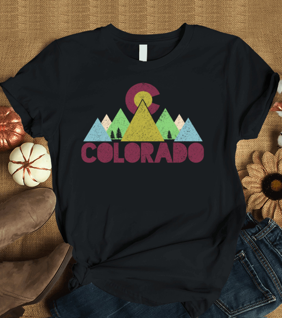 Colorado Mountains with State Flag Elements and Trees T-Shirt
