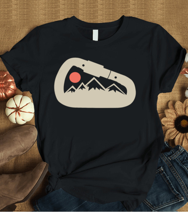T-Shirt: Carabiner with Mountain Peaks and Red Moon Nature Scene T-Shirt Carabiner with Mountain Peaks and Red Moon Nature Scene T-Shirt
