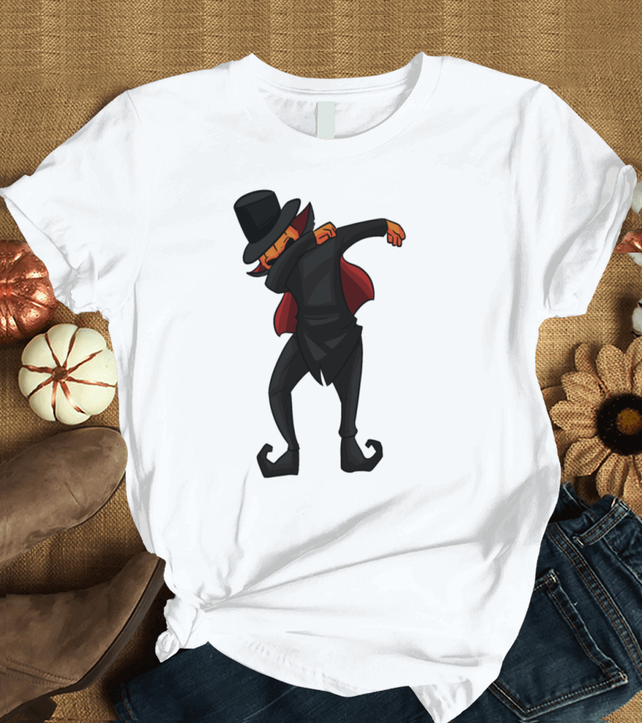Pumpkin Man Dab with Top Hat and Red Cape T-Shirt