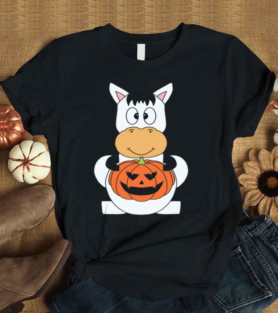 Cute Horse with Halloween Pumpkin Face T-Shirt