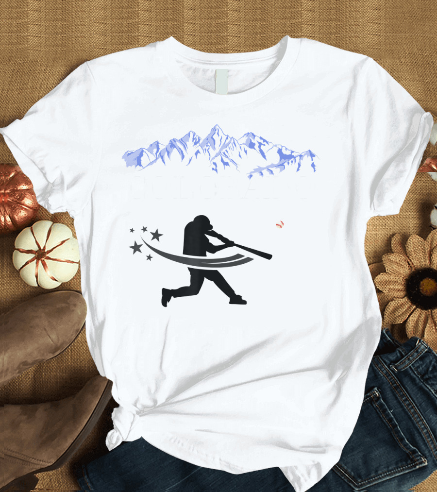Colorado Rocky Mountain Baseball Silhouette and Stars T-Shirt