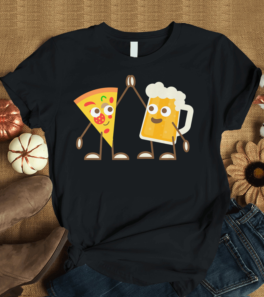 Pizza and Beer Slice High Five Fun T-Shirt