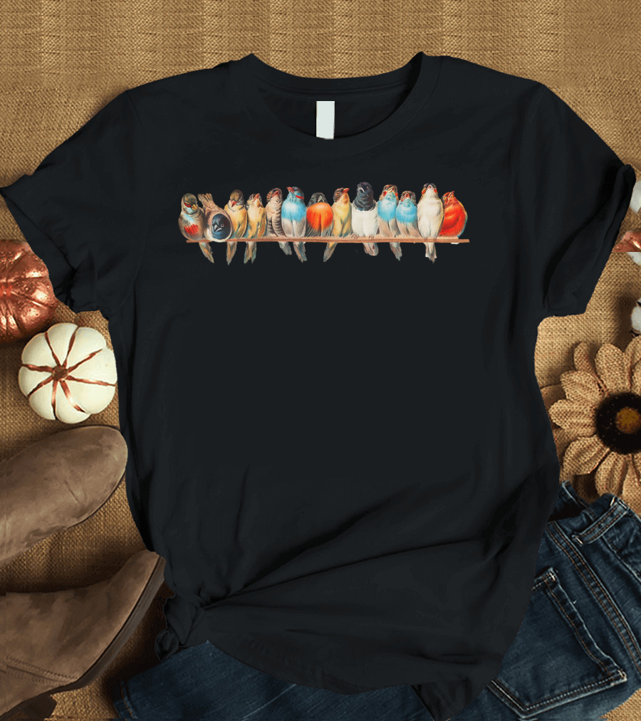 Cute Vintage Birds Perched on a Wire T-Shirt