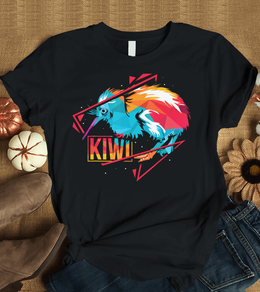 Cute Kiwi Bird New Zealand Colorful Geometric T-Shirt