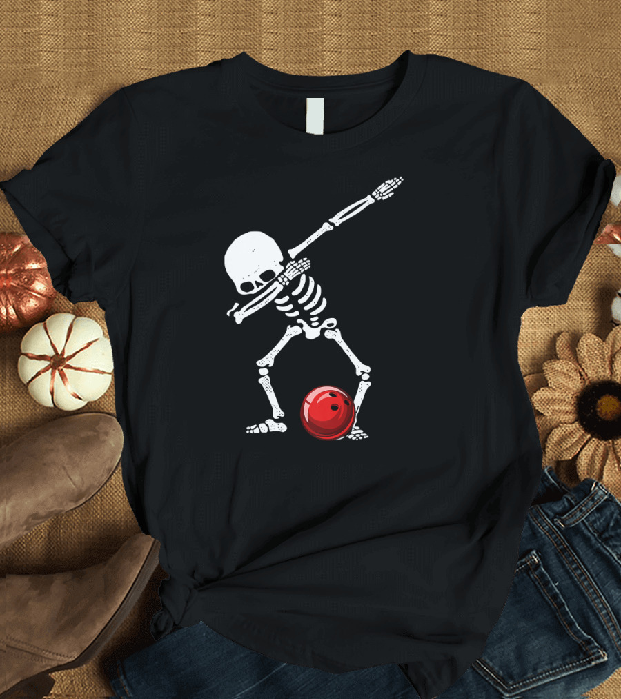 Dabbing Bowling Skeleton With Red Ball T-Shirt