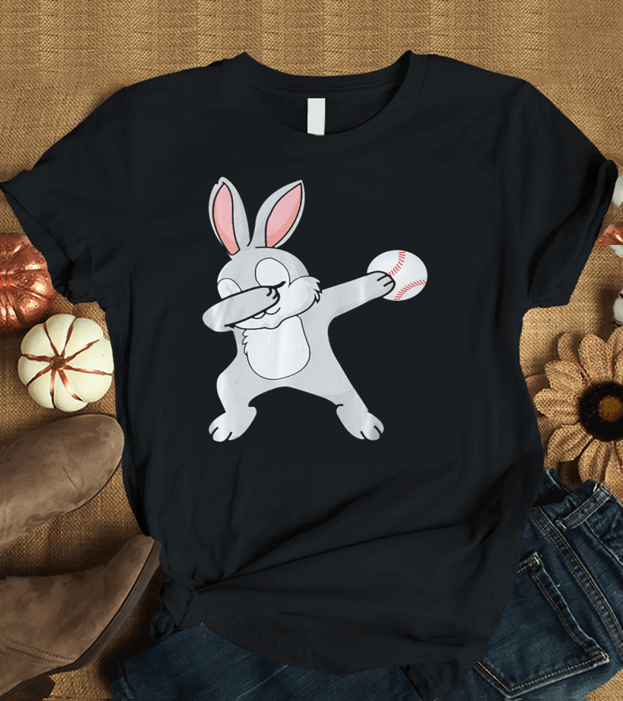 Dabbing Bunny with Baseball Easter Day T-Shirt