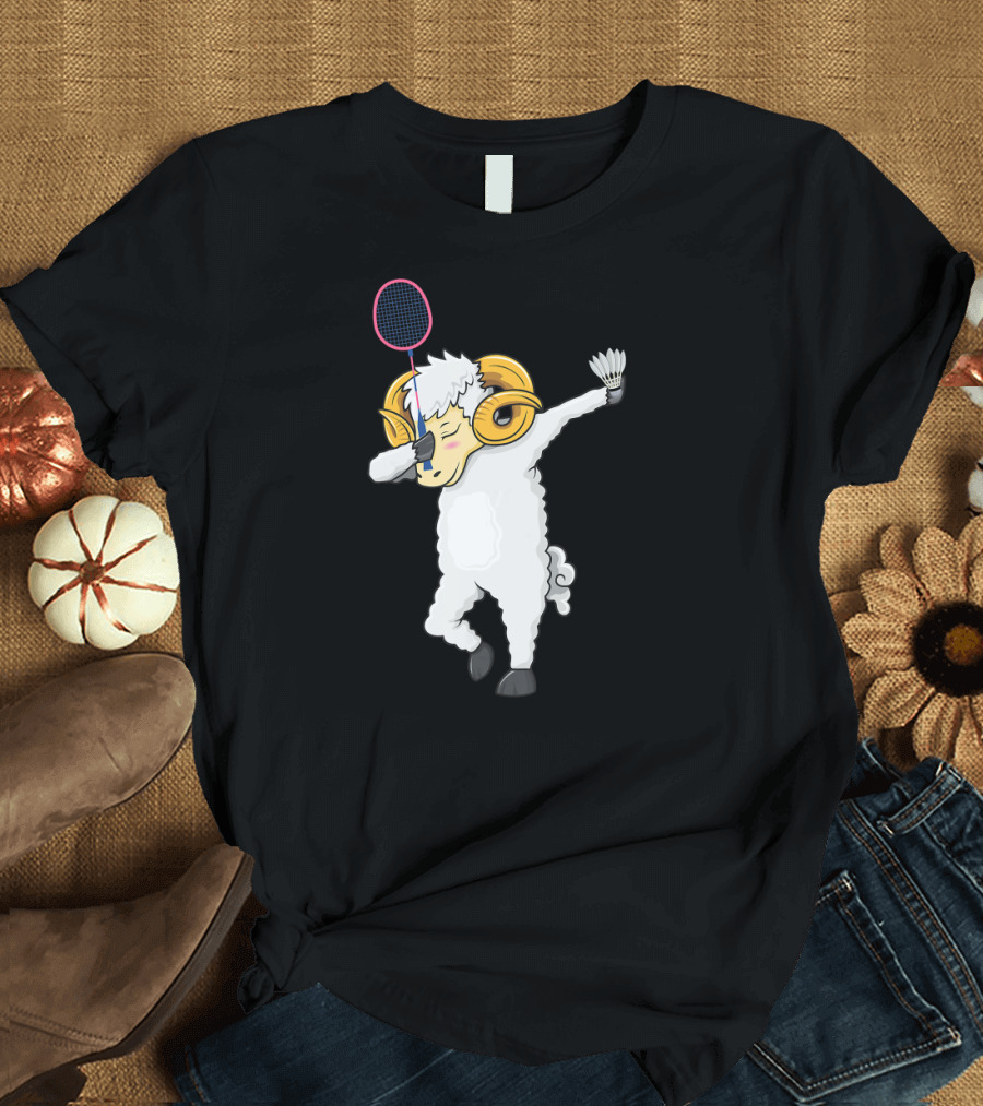 Dabbing Goat Badminton Player with Racket and Shuttlecock T-Shirt