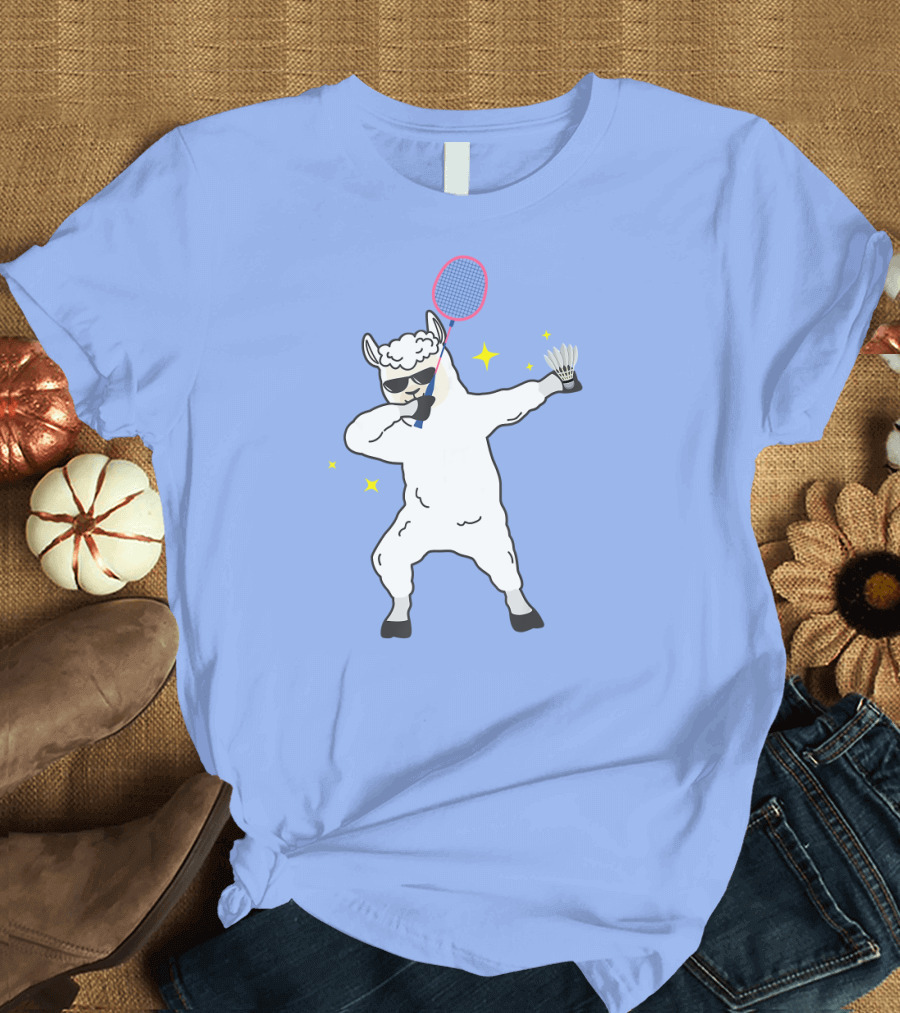 Dabbing Llama Badminton Racket and Shuttlecock T-Shirt