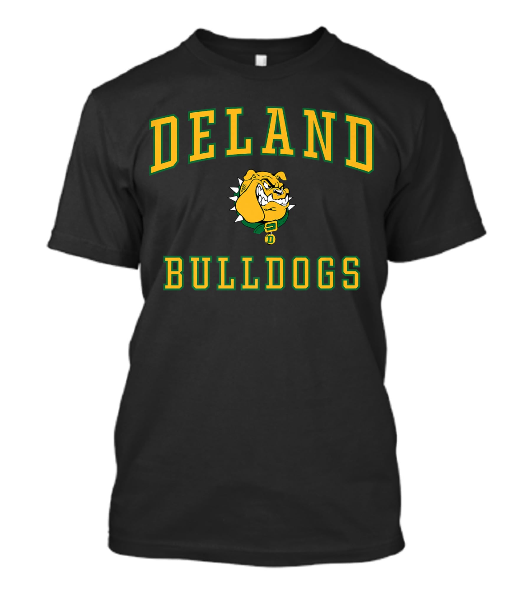DeLand High School Bulldogs Mascot Logo Yellow Green Text T-Shirt