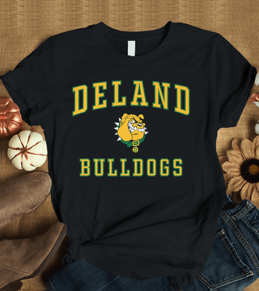 DeLand High School Bulldogs Mascot Logo Yellow Green Text T-Shirt