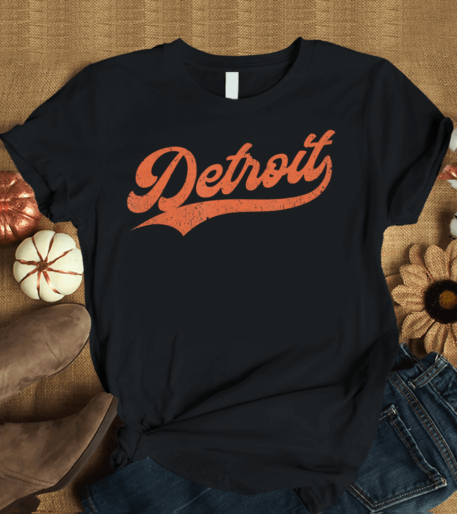 Detroit Vintage Baseball Script Logo Michigan Sports Retro T-Shirt