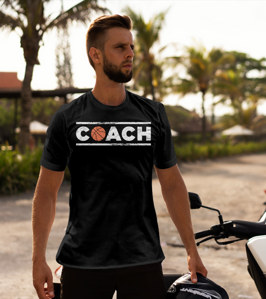 Distressed Basketball Coach Bold Lettering T-Shirt