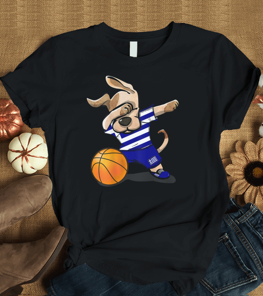 Dog Dabbing Basketball Greece Greek Jersey T-Shirt