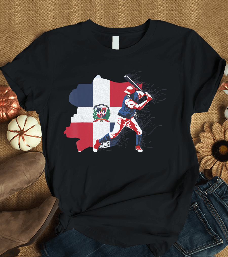 Dominican Republic Flag Baseball Batter T-Shirt