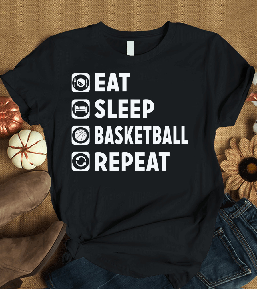 Eat Sleep Basketball Repeat Funny Bas Iconic Lifestyle Routine T-Shirt