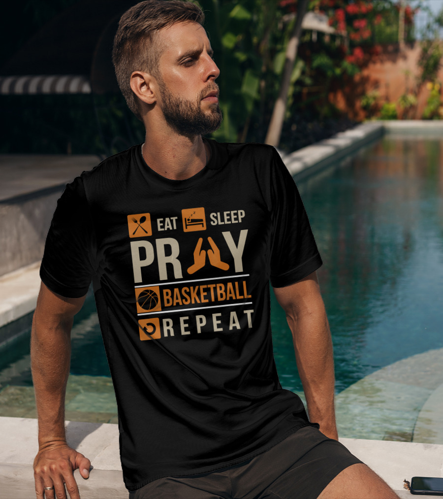 Eat Sleep Pray Basketball Repeat Catholic Basketball Lovers Faith-Based Sports Routine T-Shirt