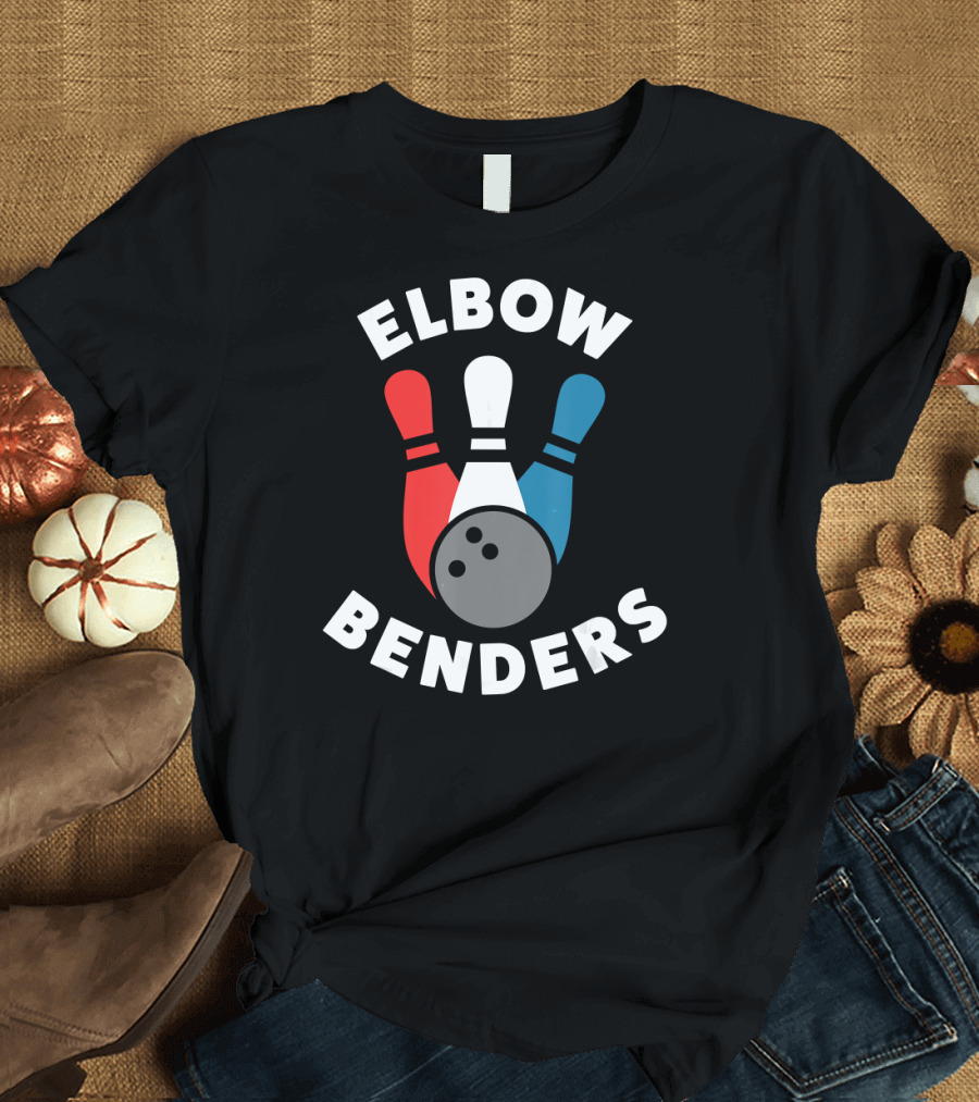 Elbow Benders Bowling League Team Pins and Ball T-Shirt