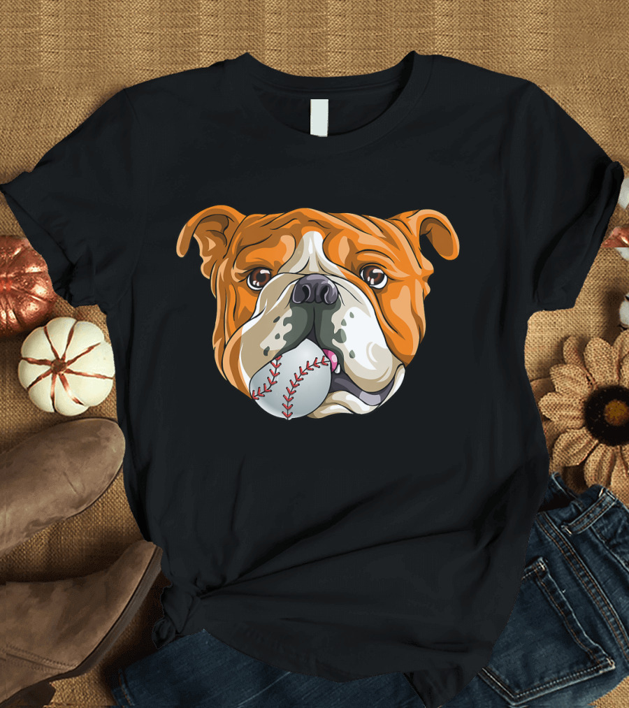 Baseball Bulldog with Ball in Mouth T-Shirt