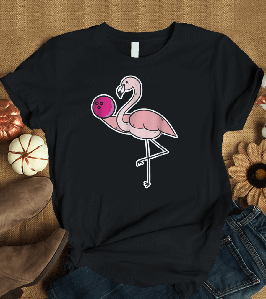 Flamingo Pink Bowling Ball Funny Bowl Flamingo T-Shirt