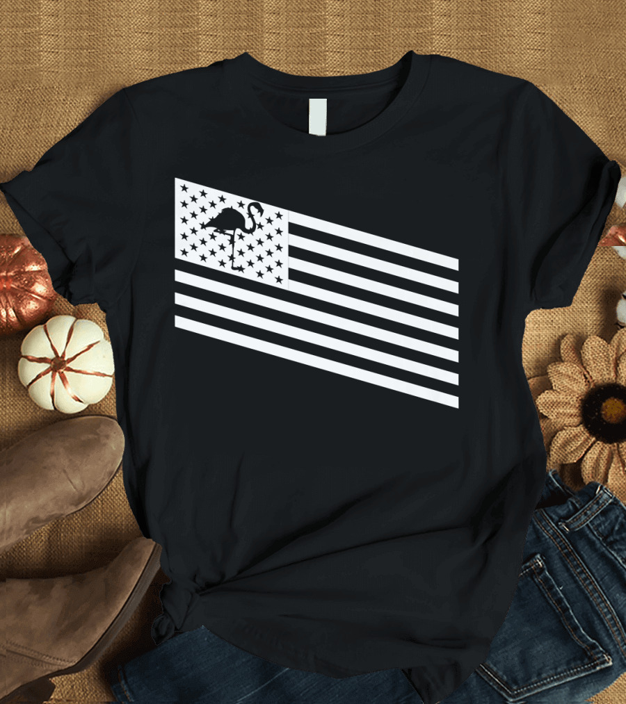 Flamingo Stars and Stripes USA Flag Wading T-Shirt