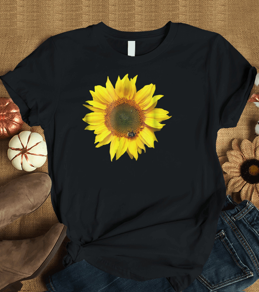 Sunflower with Bee on Petal Flower Nice T-Shirt