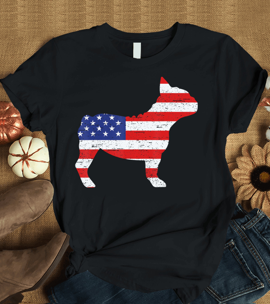 French Bulldog 4th of July American Flag T-Shirt
