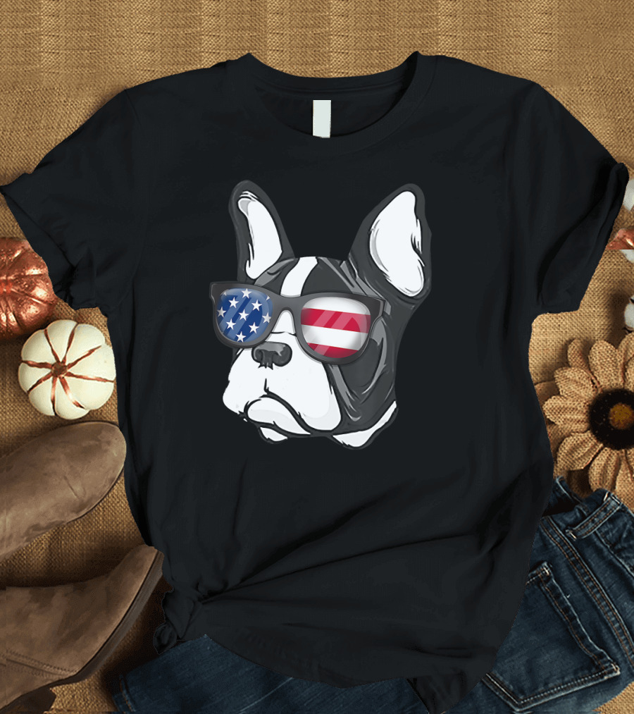 French Bulldog Frenchie Dog American Flag Sunglasses 4th of July T-Shirt
