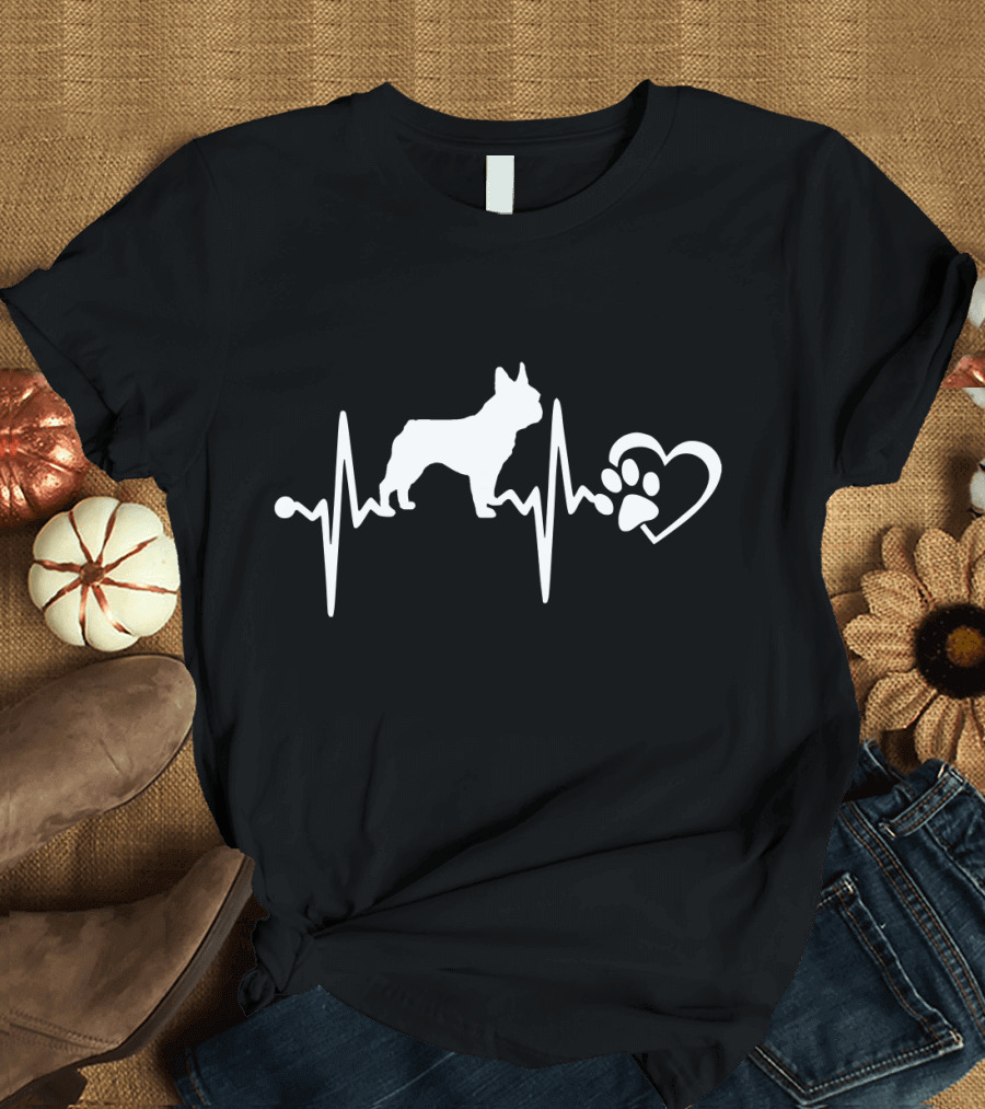 French Bulldog Heartbeat Love Pawprint Heart T-Shirt
