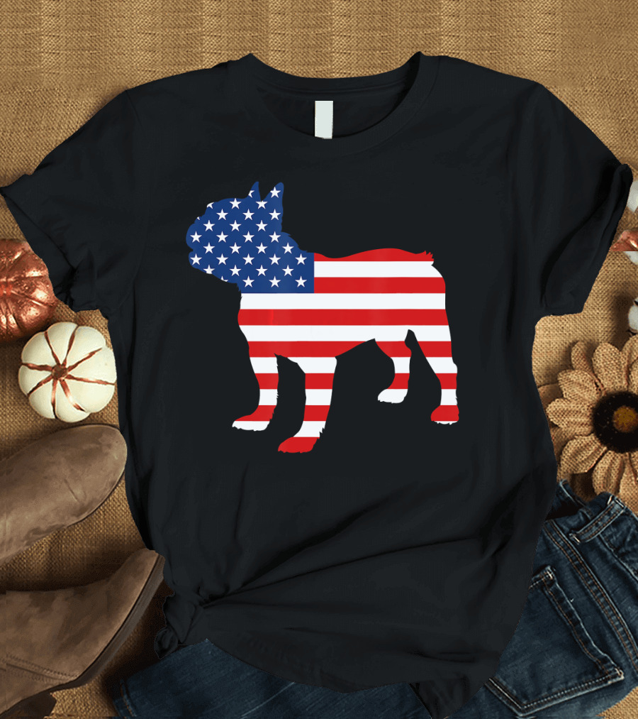 French Bulldog American Flag Fourth of July USA T-Shirt