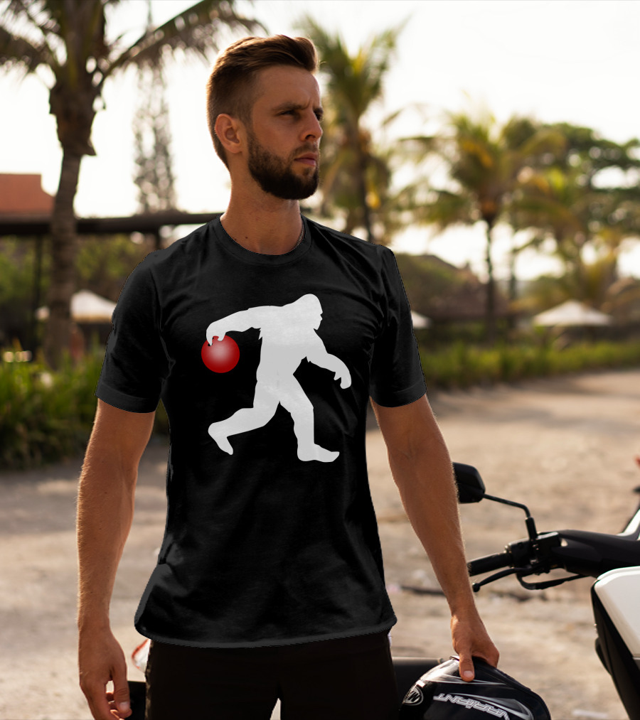 Bigfoot Bowling Silhouette With Red Bowling Ball T-Shirt
