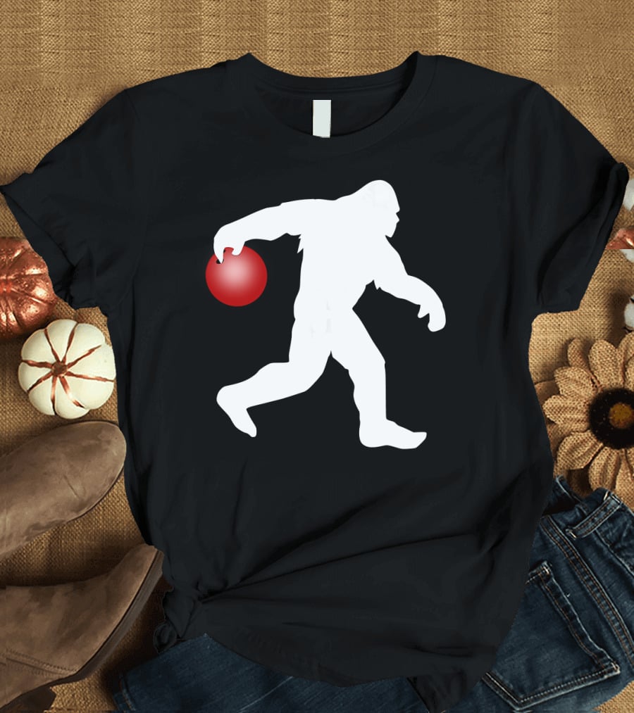 Bigfoot Bowling Silhouette with Red Bowling Ball T-Shirt