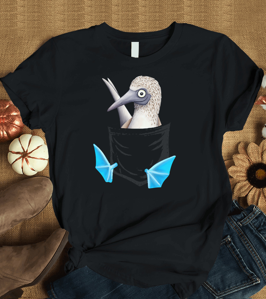 Funny Bird Drawing Blue Foot Booby in Pocket T-Shirt