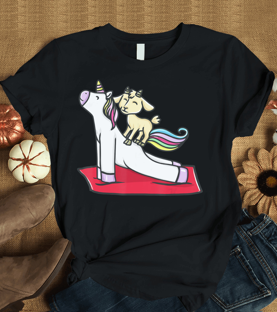 Goat Balancing on Yoga Unicorn Rainbow Mane T-Shirt