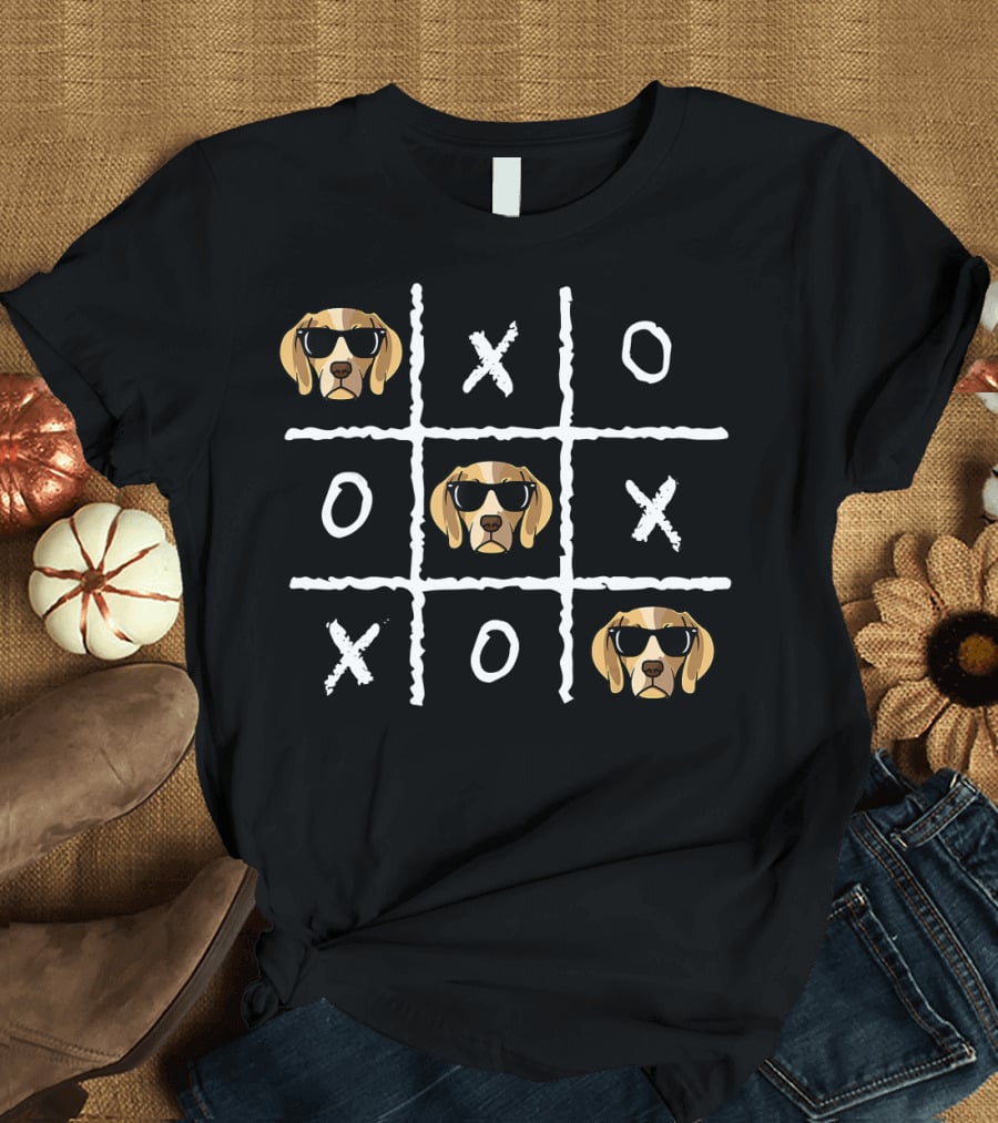 Tic Tac Toe Funny Vintage Nostalgic Beagle Dog Sunglasses T-Shirt