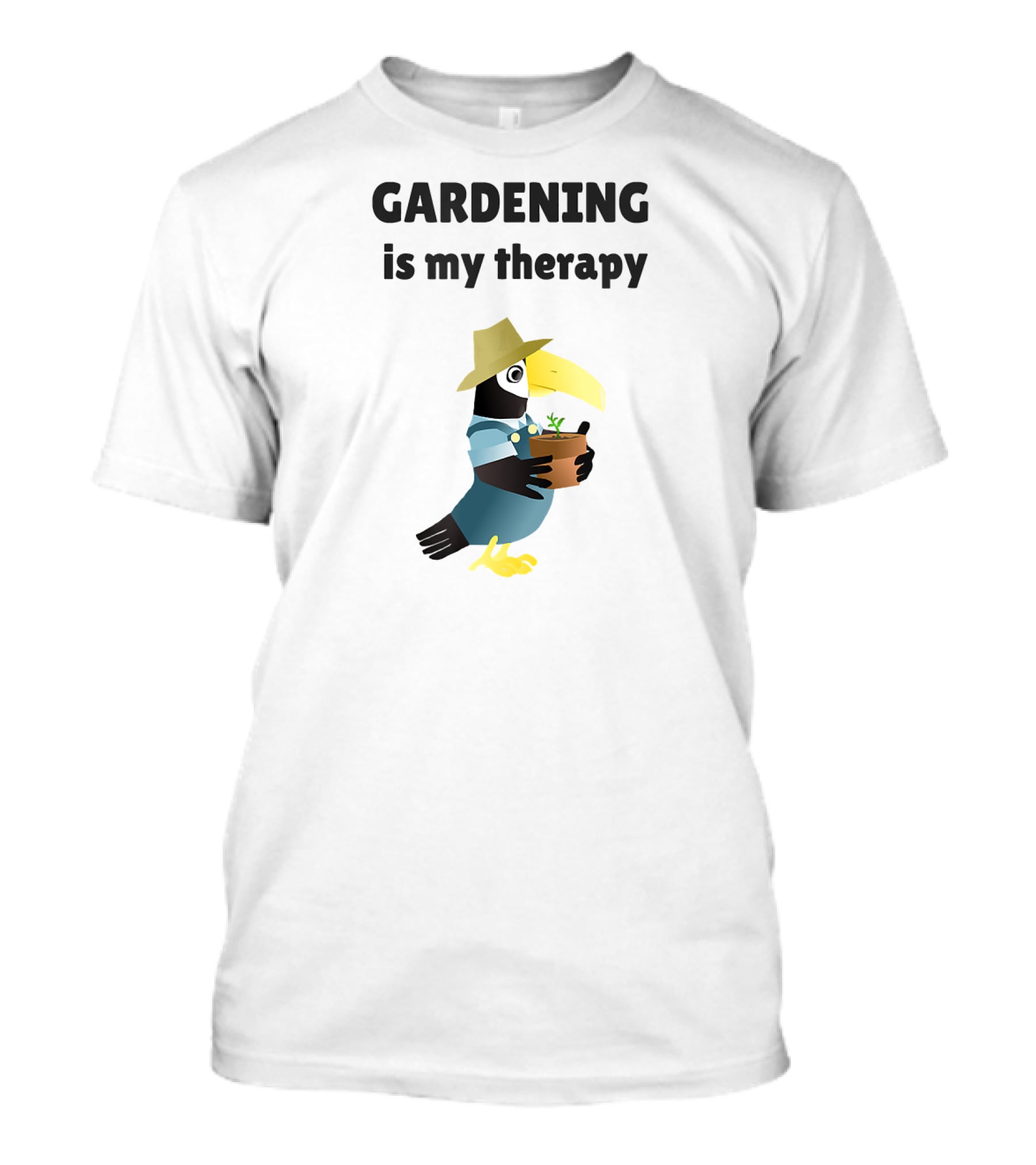 Gardening Is My Therapy Toucan In Hat Holding Plant T-Shirt