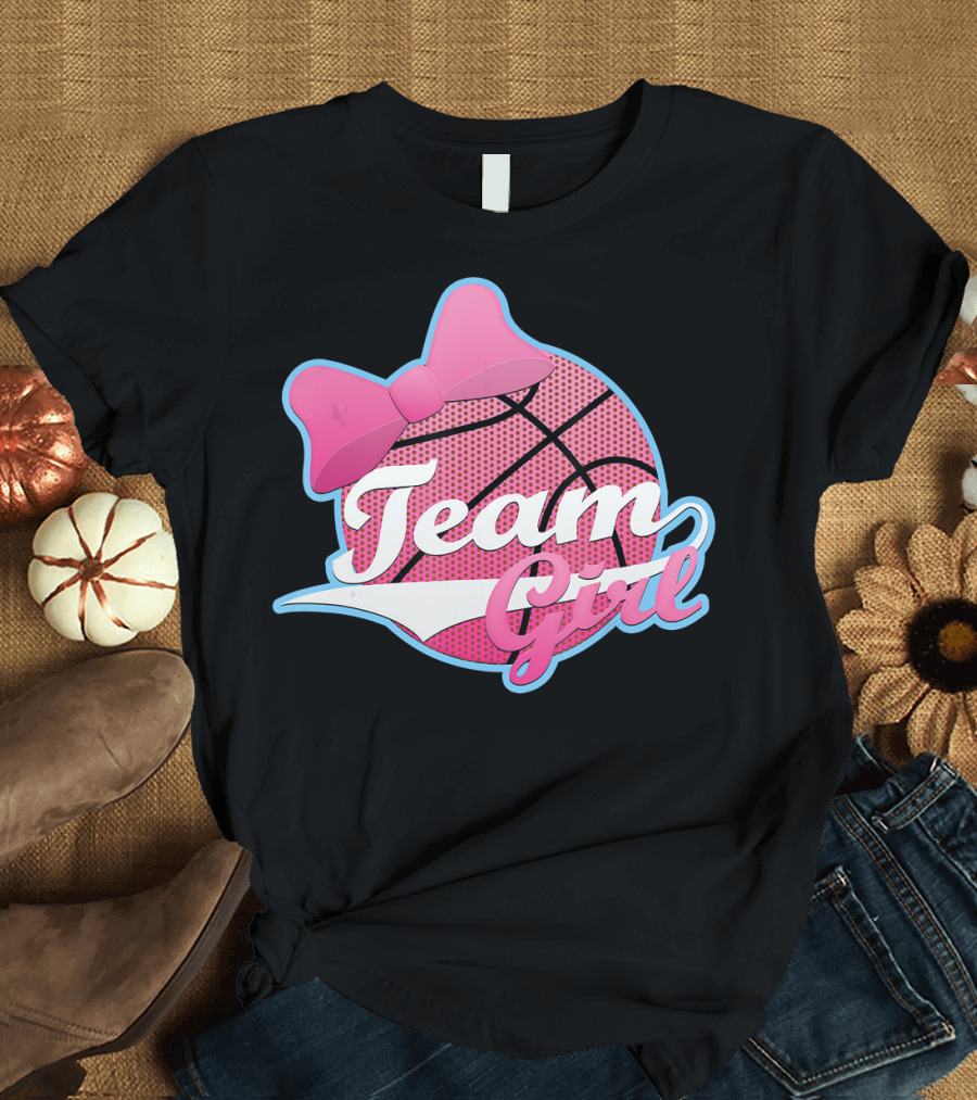 Gender Reveal Party Team Pink Girl Basketball Bow T-Shirt