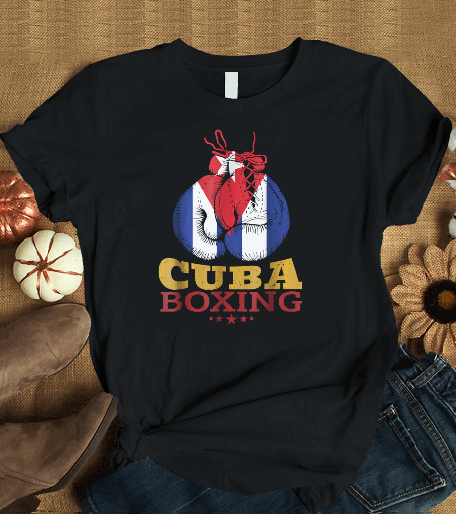 Cuba Boxing Gloves with Cuban Flag and Stars T-Shirt